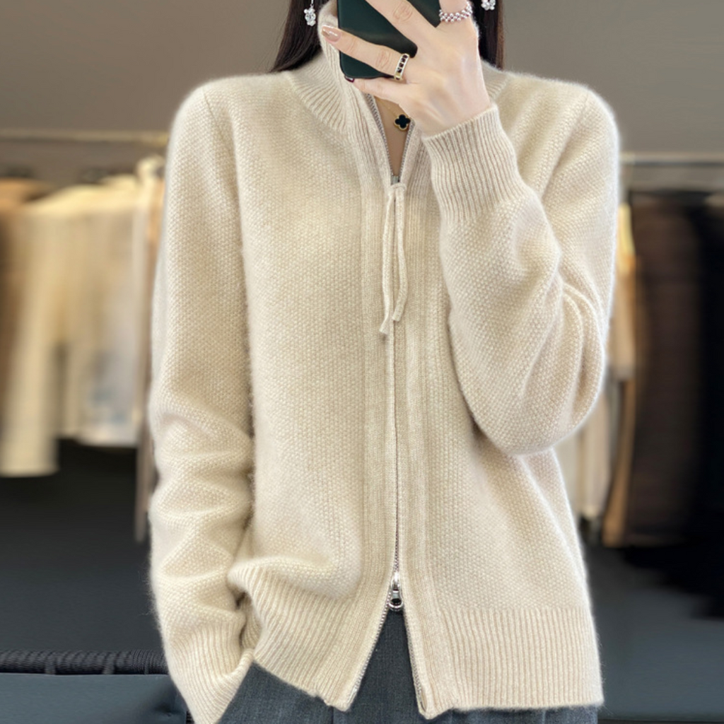 Cardigan con Zip in Misto Lana | Maglieria Elegante e Versatile Donna | Bianca