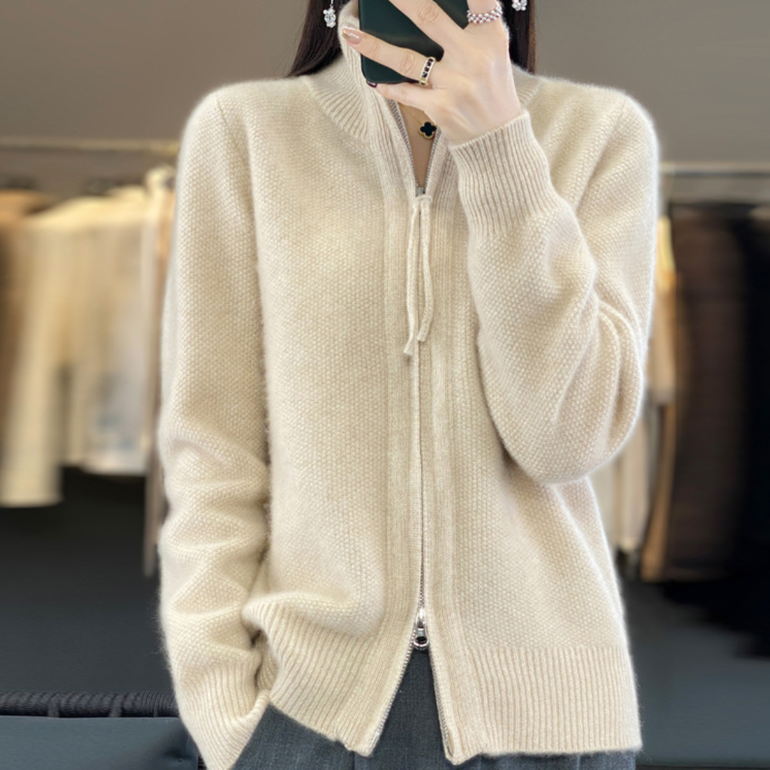 Cardigan con Zip in Misto Lana | Maglieria Elegante e Versatile Donna | Bianca