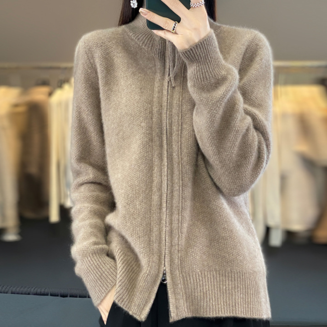 Cardigan con Zip in Misto Lana | Maglieria Elegante e Versatile Donna | Bianca