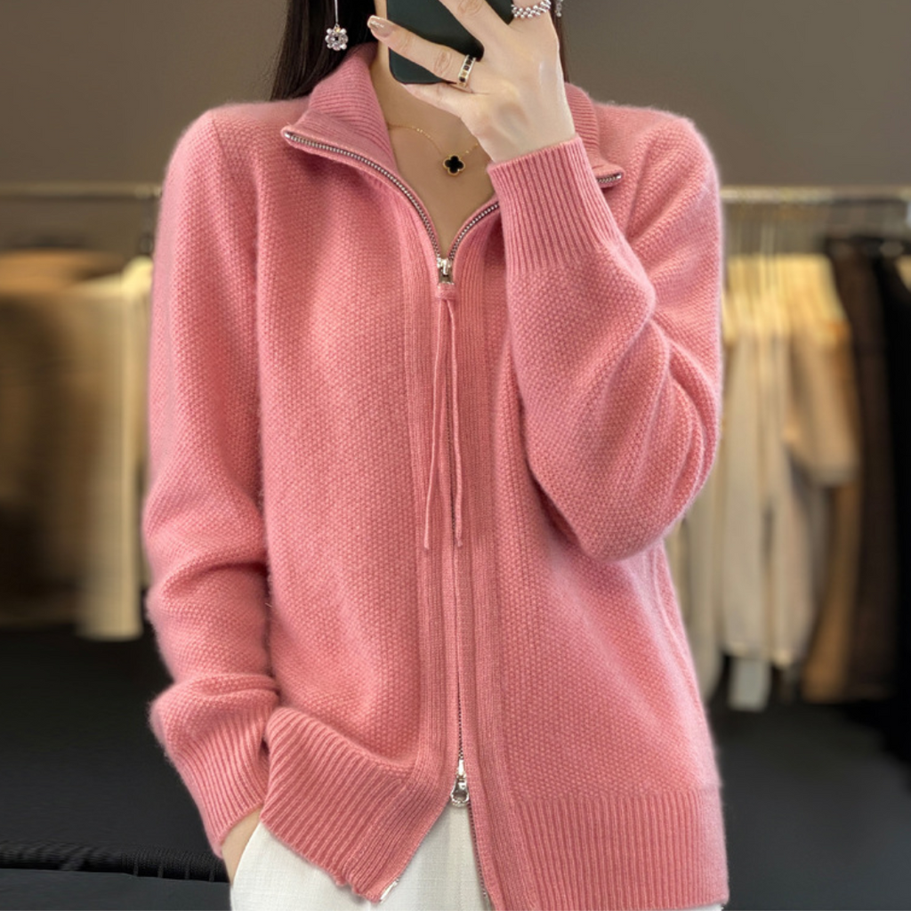 Cardigan con Zip in Misto Lana | Maglieria Elegante e Versatile Donna | Bianca