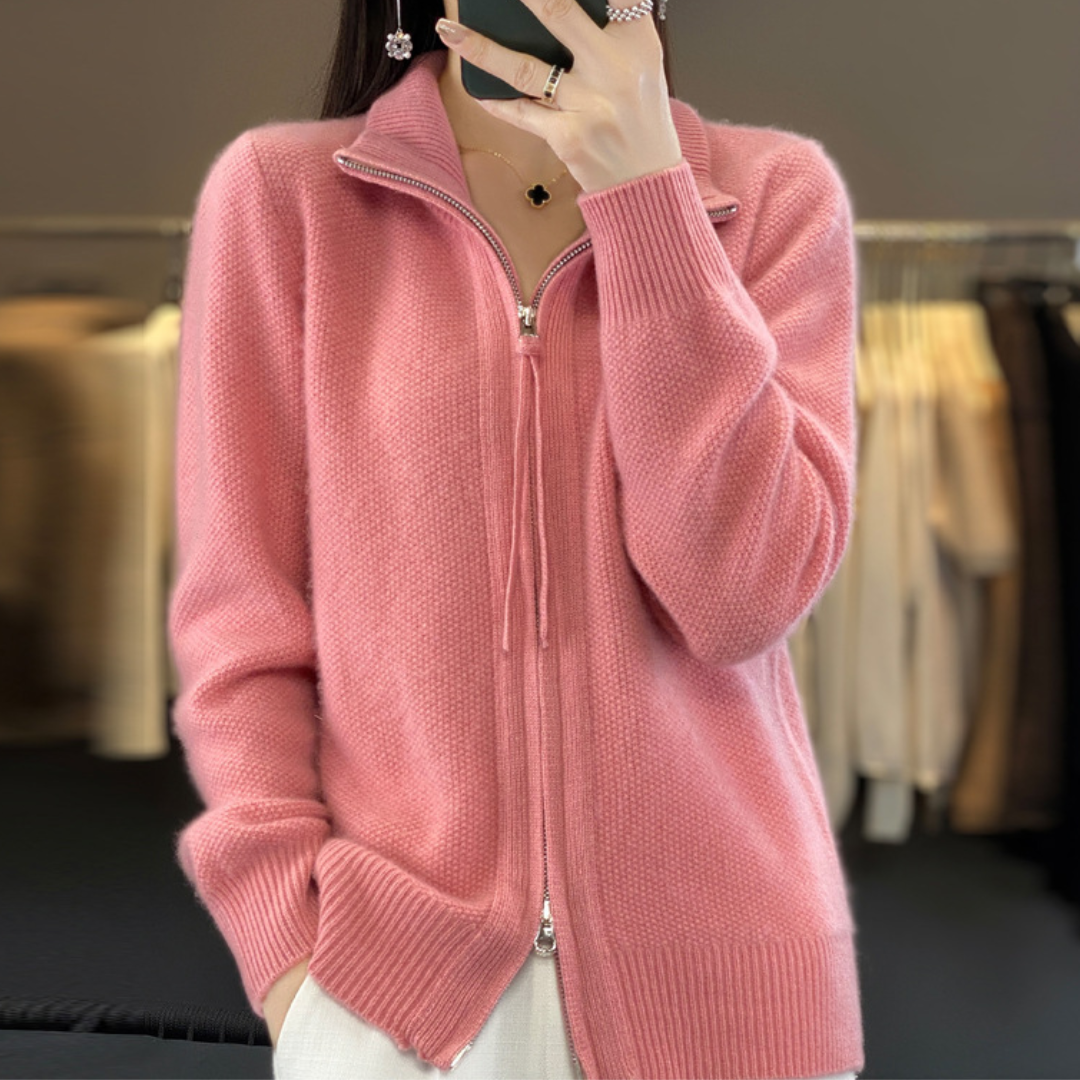 Cardigan con Zip in Misto Lana | Maglieria Elegante e Versatile Donna | Bianca