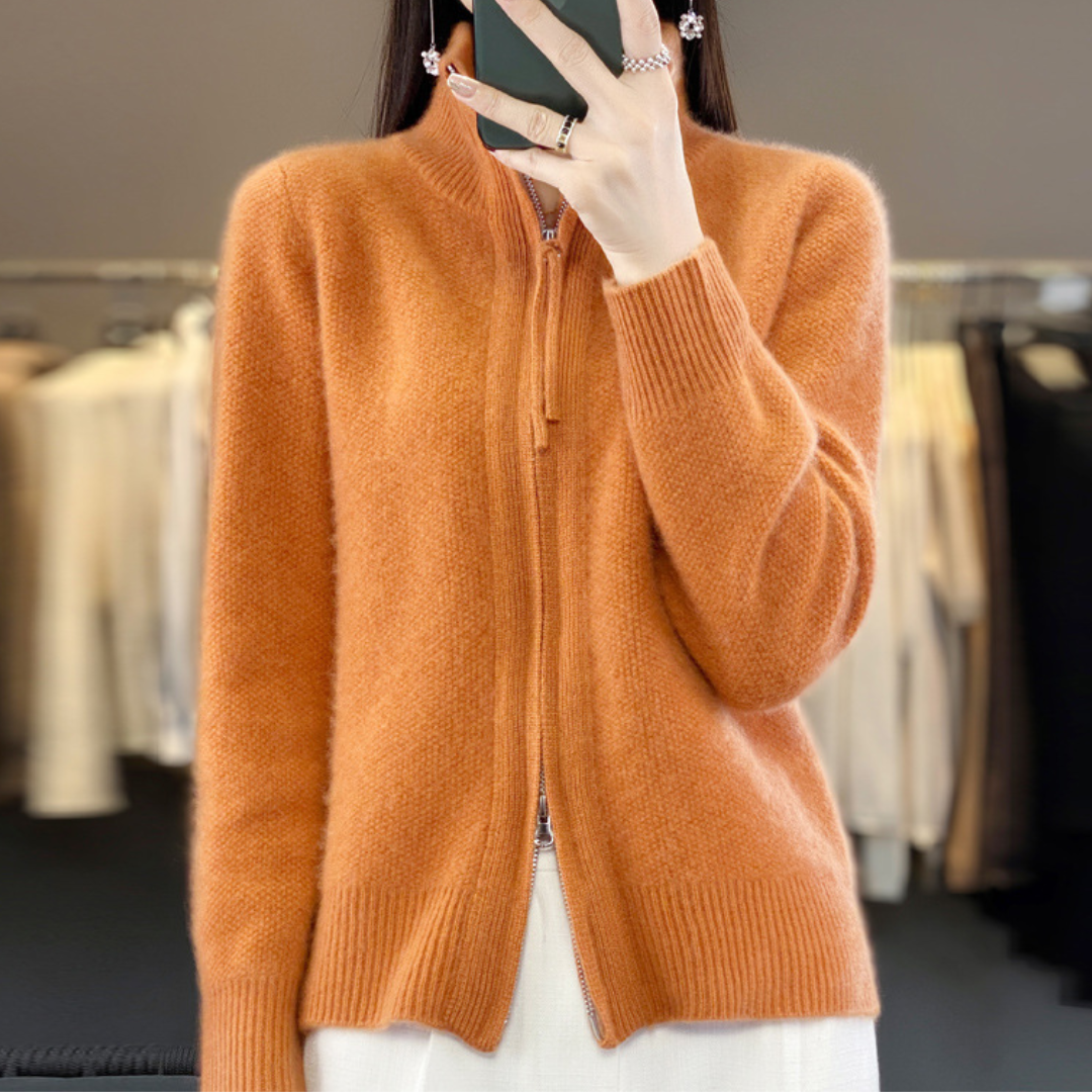 Cardigan con Zip in Misto Lana | Maglieria Elegante e Versatile Donna | Bianca