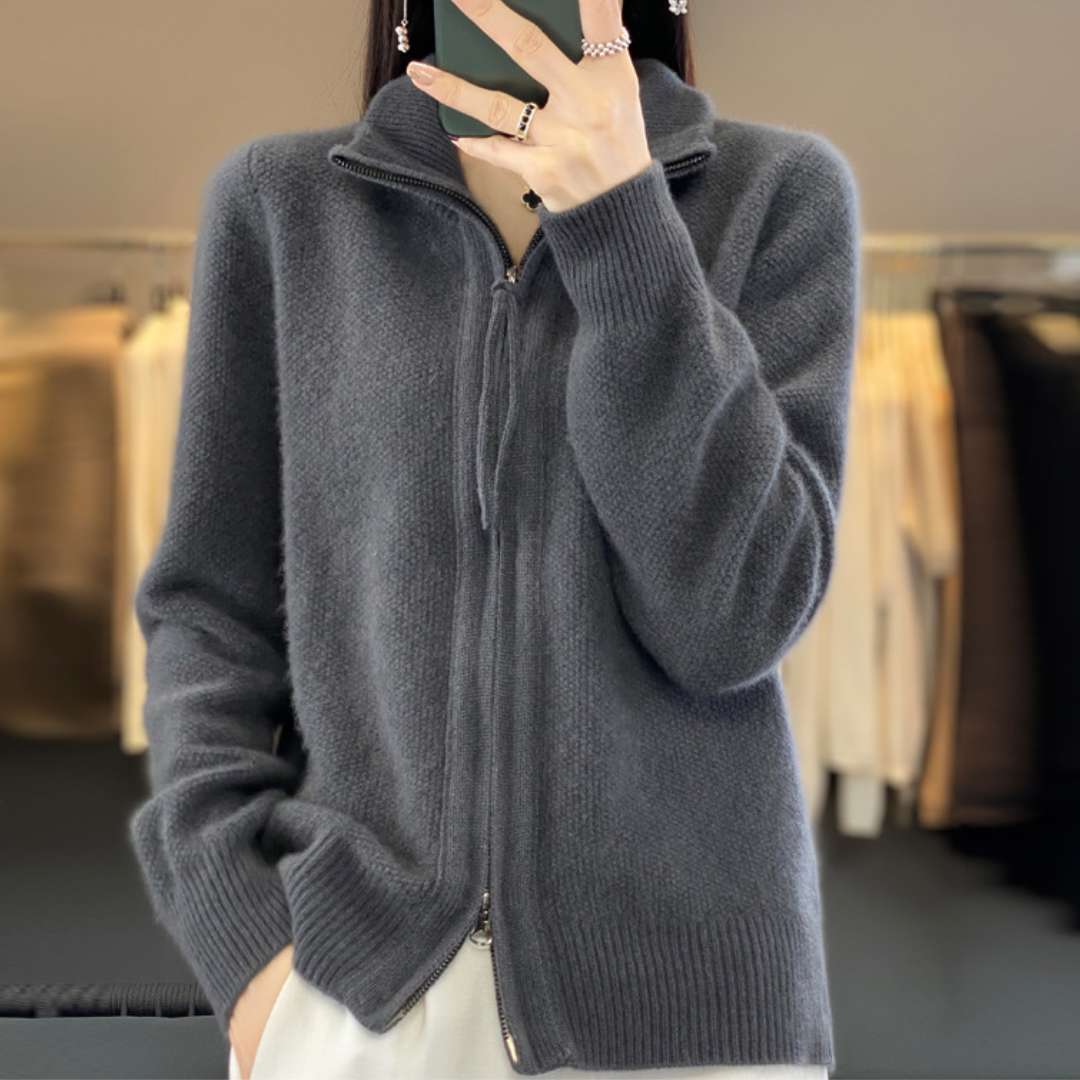 Cardigan con Zip in Misto Lana | Maglieria Elegante e Versatile Donna | Bianca