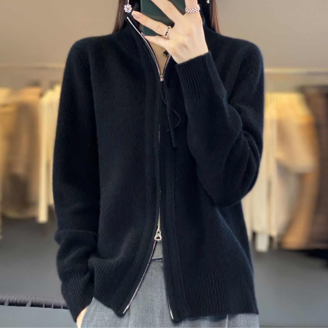 Cardigan con Zip in Misto Lana | Maglieria Elegante e Versatile Donna | Bianca