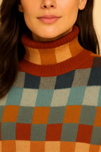 Maglione Donna Collo Alto | Maglione Caldo Morbido a Quadri per Autunno e Inverno | Giulia