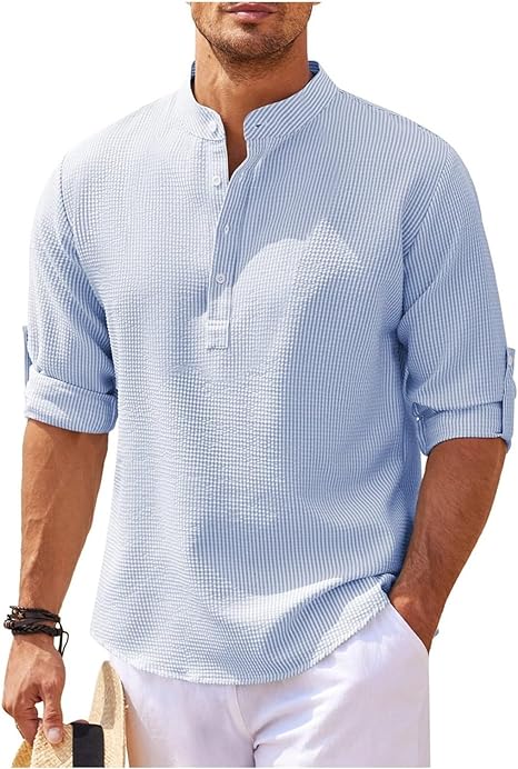 Camicia Uomo con Collo alla Coreana | Eleganza Casual con Maniche Arrotolabili | Hugo
