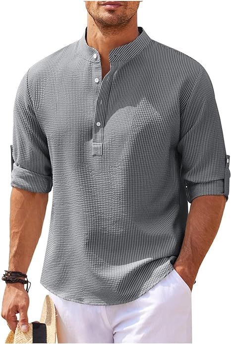 Camicia Uomo con Collo alla Coreana | Eleganza Casual con Maniche Arrotolabili | Hugo