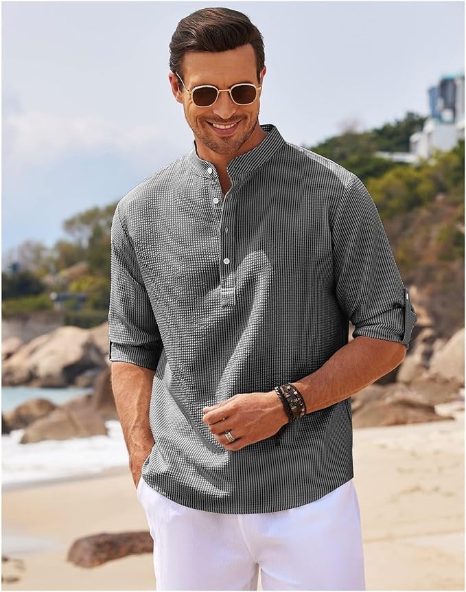 Camicia Uomo con Collo alla Coreana | Eleganza Casual con Maniche Arrotolabili | Hugo