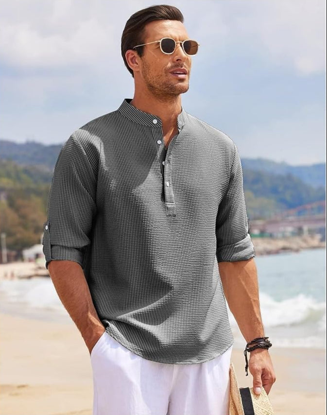 Camicia Uomo con Collo alla Coreana | Eleganza Casual con Maniche Arrotolabili | Hugo