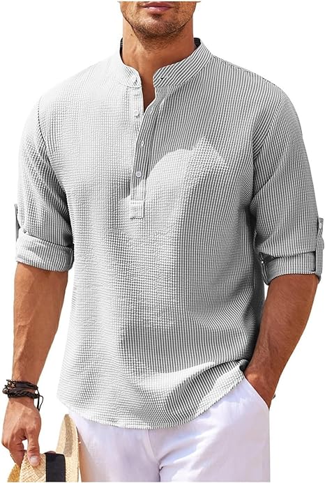 Camicia Uomo con Collo alla Coreana | Eleganza Casual con Maniche Arrotolabili | Hugo