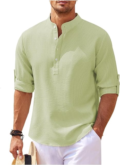 Camicia Uomo con Collo alla Coreana | Eleganza Casual con Maniche Arrotolabili | Hugo