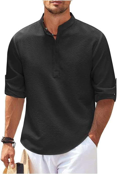 Camicia Uomo con Collo alla Coreana | Eleganza Casual con Maniche Arrotolabili | Hugo