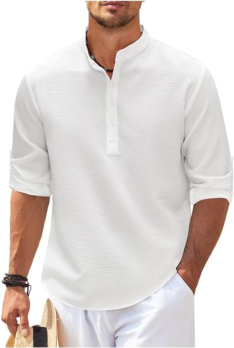 Camicia Uomo con Collo alla Coreana | Eleganza Casual con Maniche Arrotolabili | Hugo